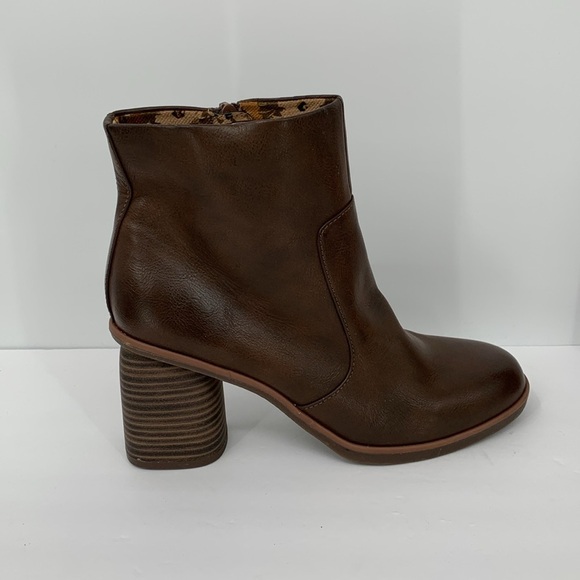 Korks Destiny stacked heel ankle boot shoe brown vegan leather chunky heel 9.5 - Picture 1 of 5